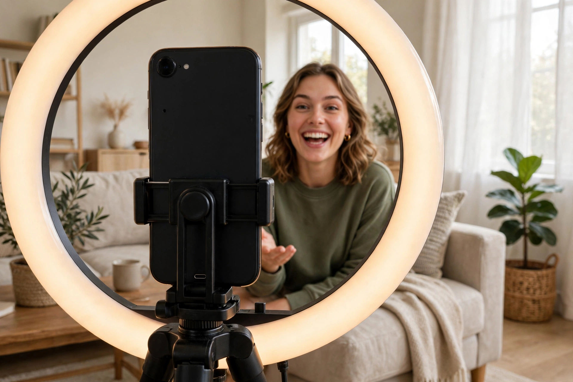 Filming a Survivor audition video on a phone tripod