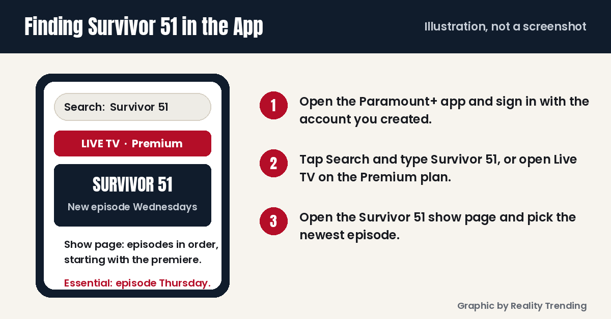 Finding Survivor 51 in the Paramount+ app graphic