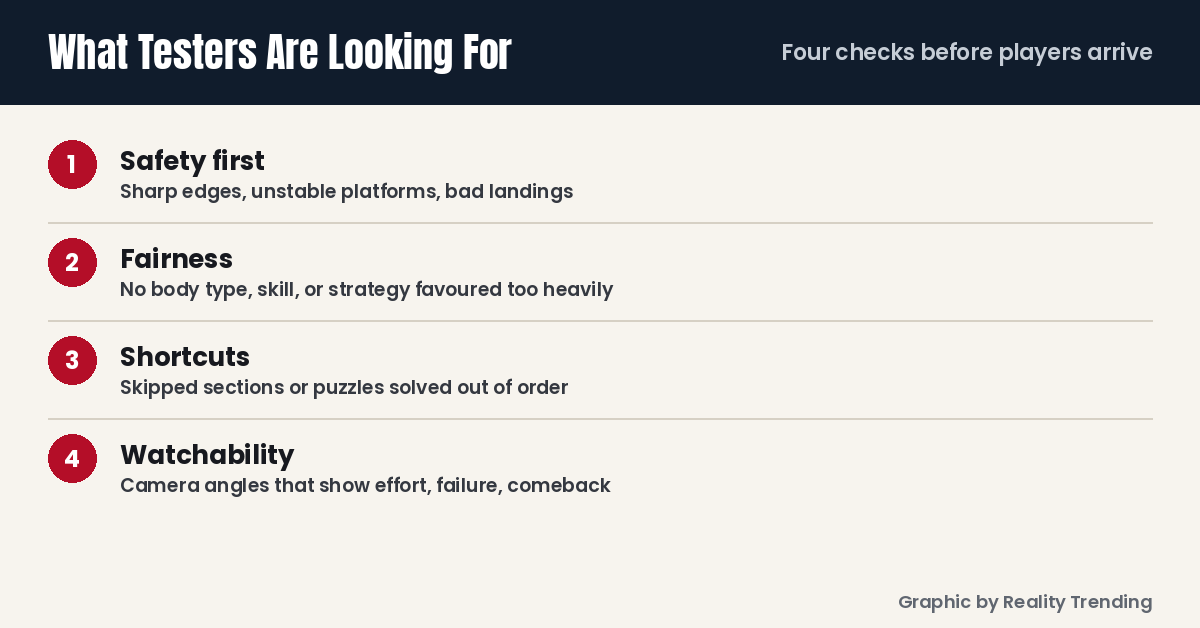What Survivor challenge testers check for