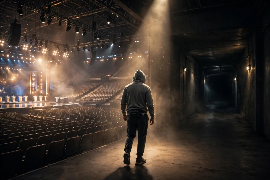 Beast Games contestant walking away from the competition arena after elimination